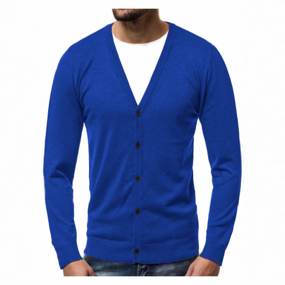 Men's fine knit cardigan with V-neck, slim fit and button placket Mune Fashion