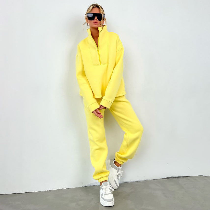 Women’s soft oversized half-zip loungewear set with high stand collar and fitted joggers Mune Fashion