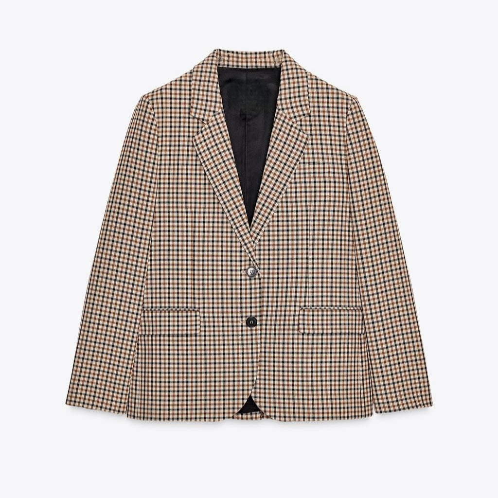 Women's Check Blazer in Modern Tailoring with Notch Lapel, Two-Button Closure and Lined Flap Pockets Mune Fashion