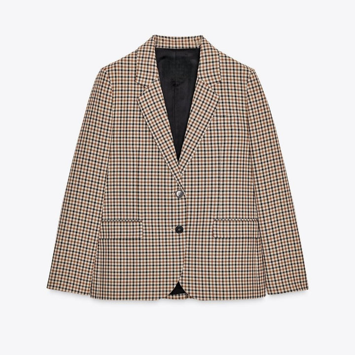 Women's Check Blazer in Modern Tailoring with Notch Lapel, Two-Button Closure and Lined Flap Pockets Mune Fashion