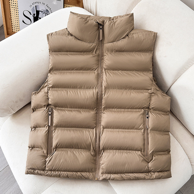 Women's Lightweight Padded Vest with High Collar and Two-Way Zipper Mune Fashion