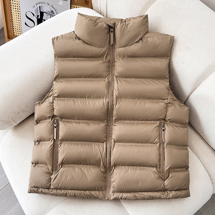 Women's Lightweight Padded Vest with High Collar and Two-Way Zipper Mune Fashion