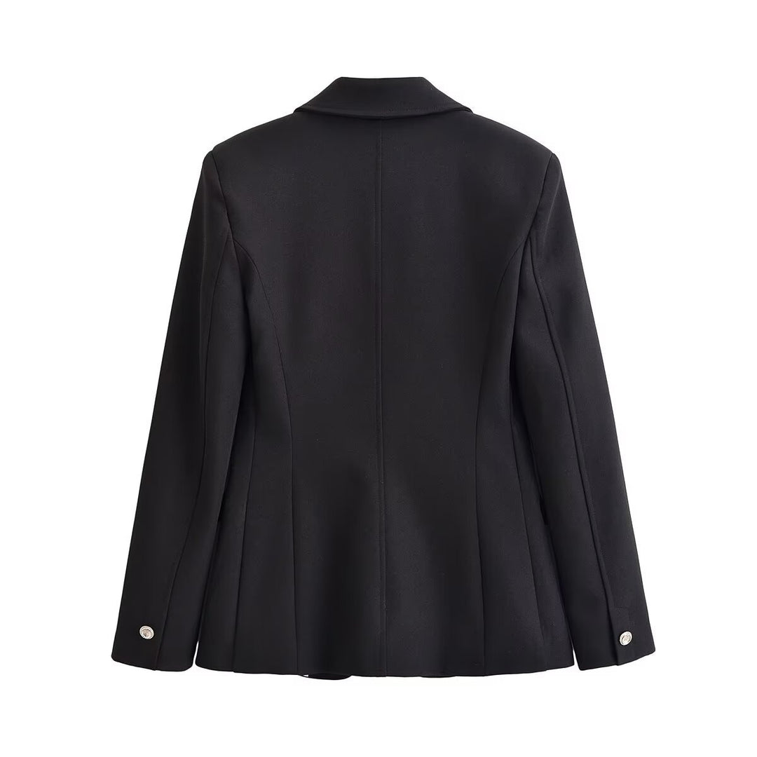 Women's Longer Tailored Single-Button Blazer with Narrow Lapels and Flap Pockets Mune Fashion