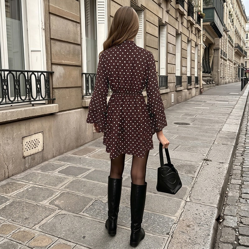 Women Playful Polka Dots Dress with Ruffles Mune Fashion