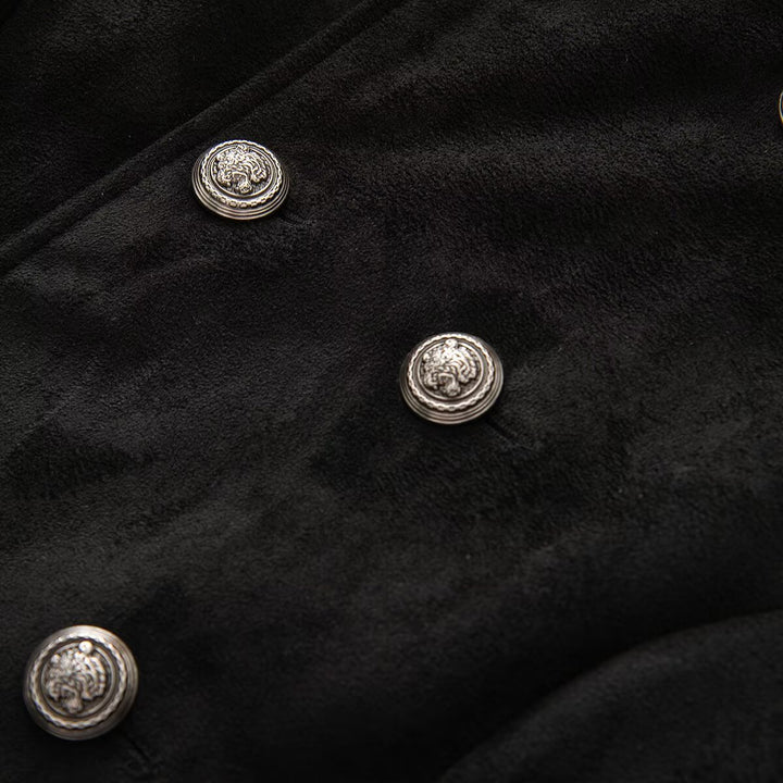 Women's short jacket in military-sailor mix with high stand-up collar and decorative button placket Drune