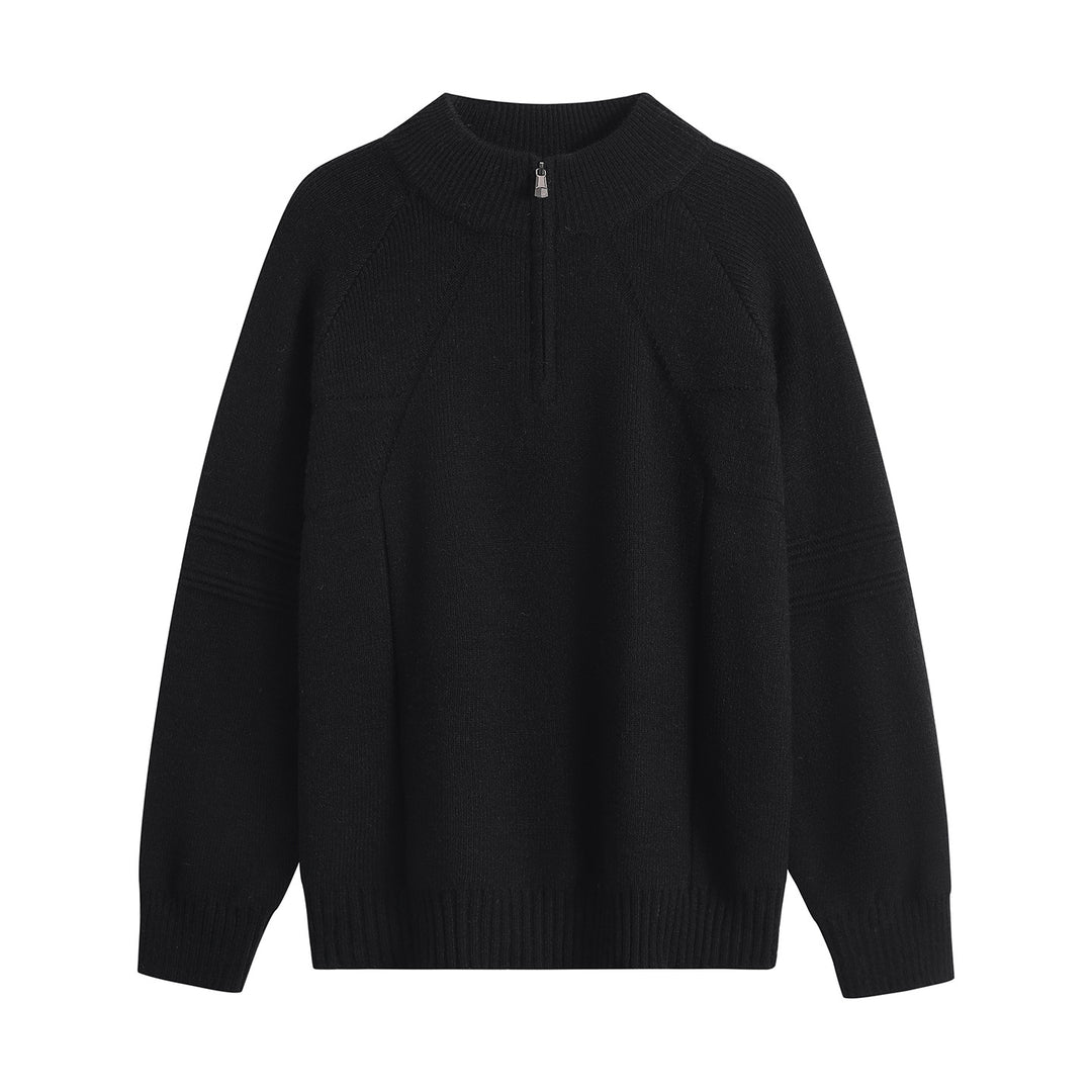 Unisex Oversize Knit Sweater with Half-Zip and Ribbed Stand Collar Mune Fashion