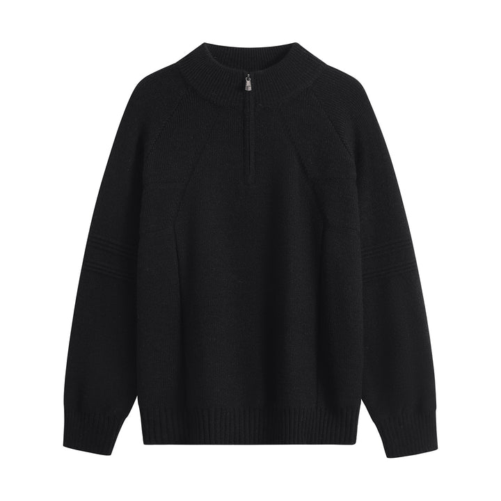 Unisex Oversize Knit Sweater with Half-Zip and Ribbed Stand Collar Mune Fashion