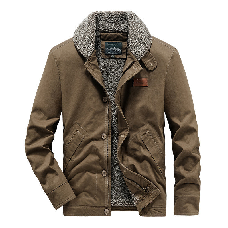 Men's Canvas Jacket with Full Sherpa Lining and Shirt Collar Mune Fashion