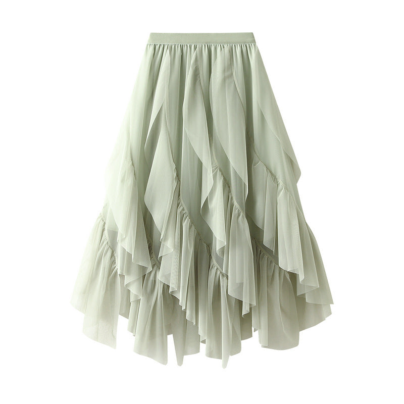 Women's layered tulle tiered skirt with asymmetric ruffle and elastic waistband Mune Fashion