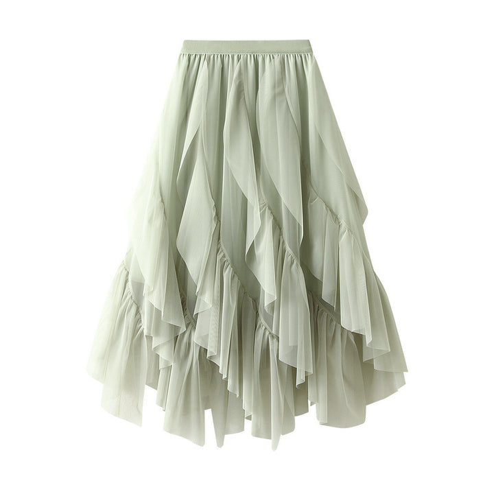 Women's layered tulle tiered skirt with asymmetric ruffle and elastic waistband Mune Fashion