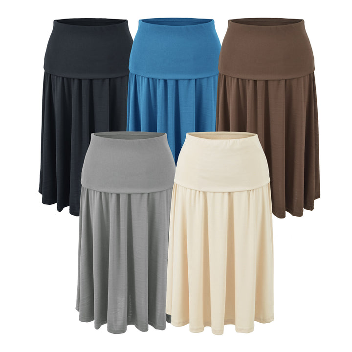 Women Long Jersey Maxi Skirt with Wide Hem and Gently Falling Pleats Mune Fashion
