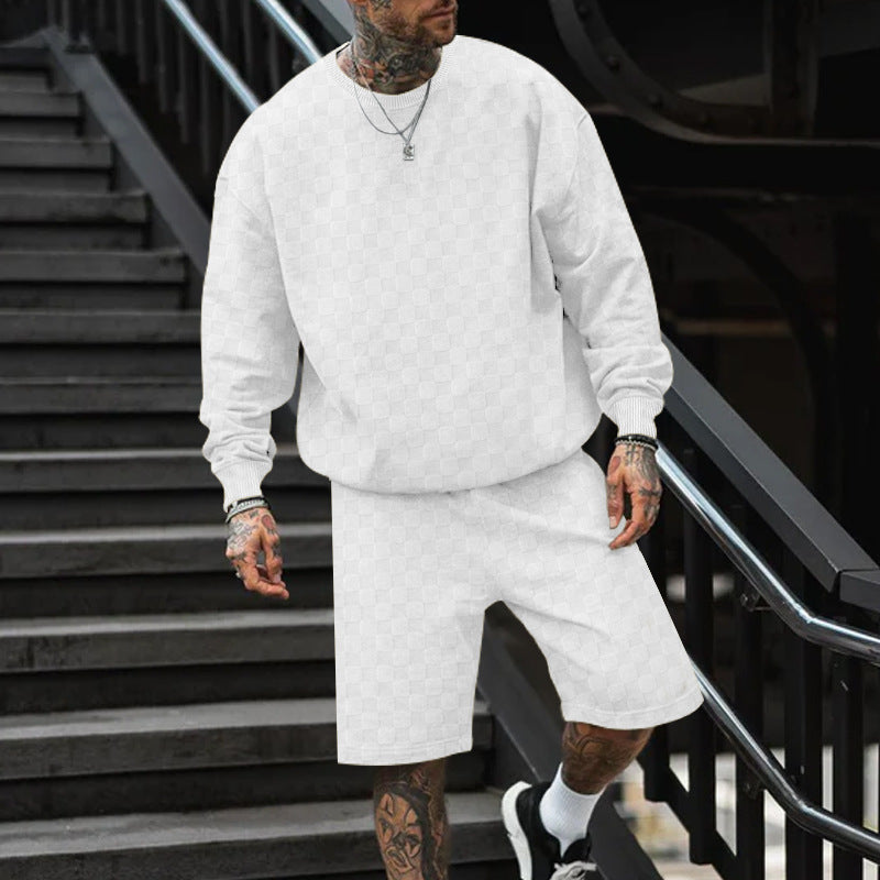 Men's oversized waffle knit lounge set with crew neck sweatshirt and knee-length bermuda shorts Mune Fashion