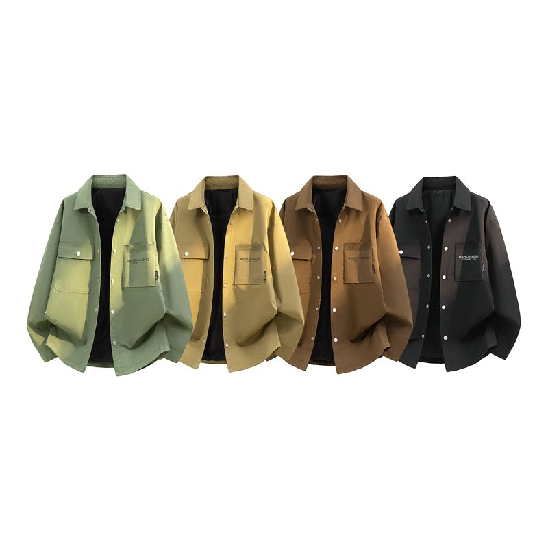 Men's Oversize Utility Shirt Jacket with Snap Button Placket and Large Patch Pockets