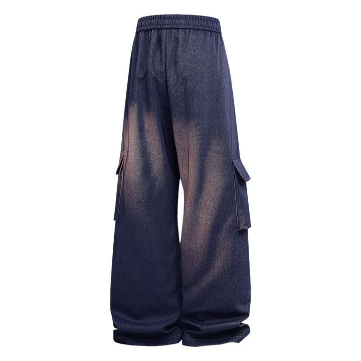 Women's Loose Denim Cargo Pants in Baggy Style with Elastic Waistband, Drawstring and Patch Flap Pockets Mune Fashion