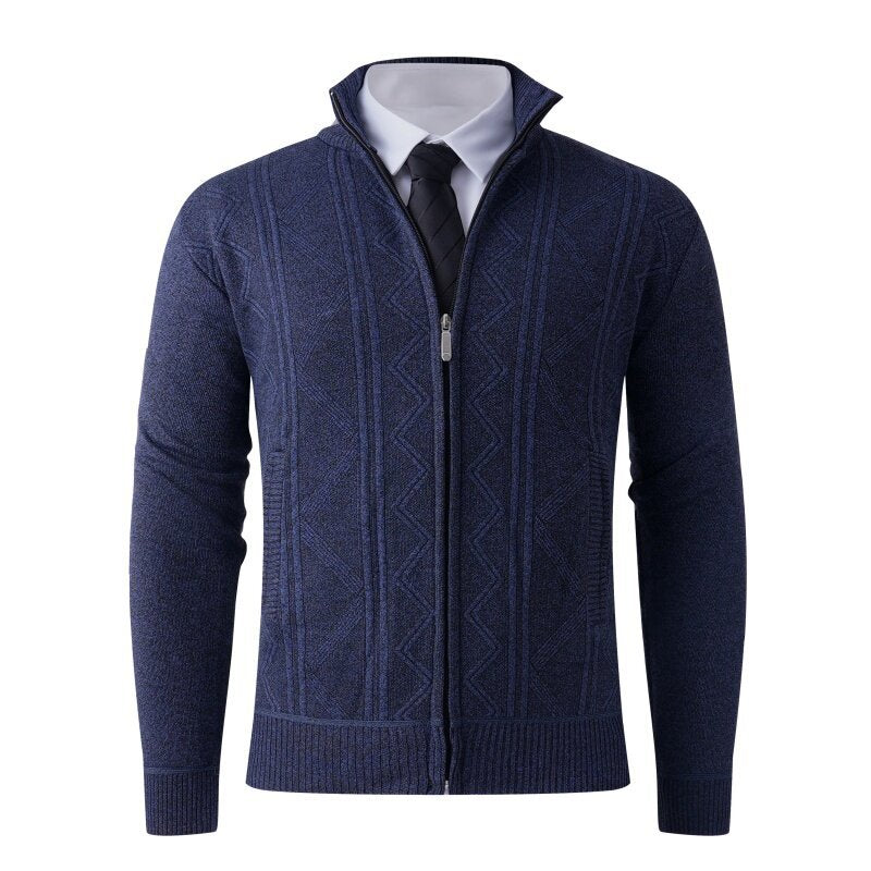 Men's knit zip jacket with stand-up collar and subtle diamond pattern Mune Fashion
