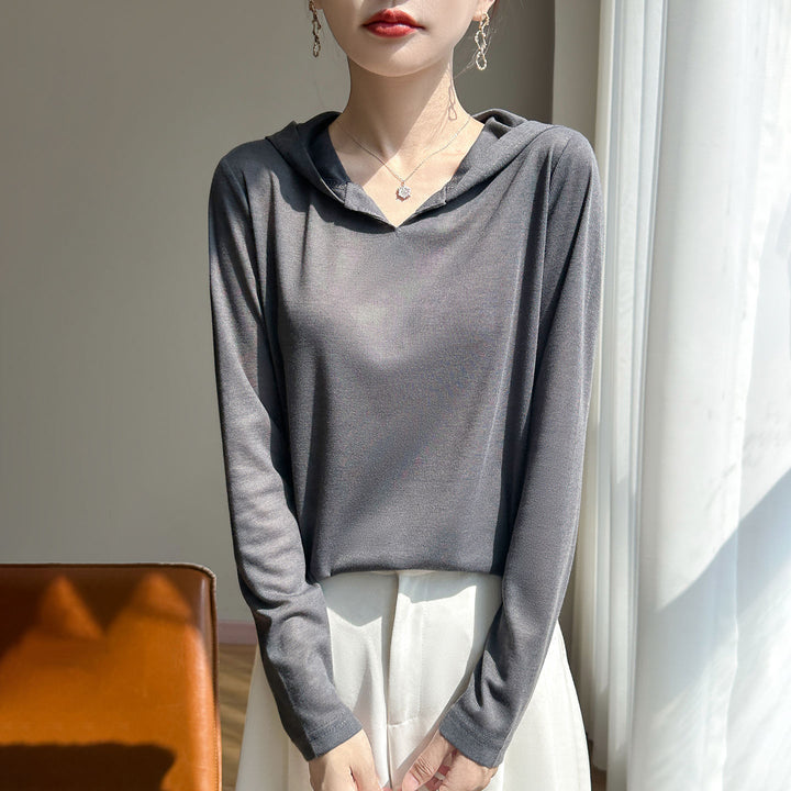 Women Light Hoodie with V-neck and Fine Jersey Mune Fashion