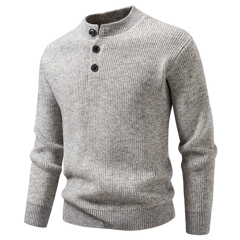 Men's fine knit henley pullover with short stand-up collar, button placket and ribbed cuffs Mune Fashion