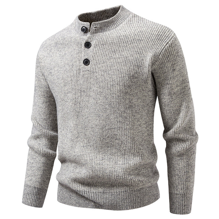 Men's fine knit henley pullover with short stand-up collar, button placket and ribbed cuffs Mune Fashion