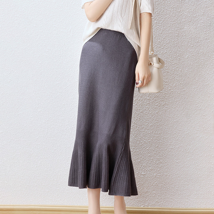 Ladies Elegant Knit Skirt with Ruffle Mune Fashion