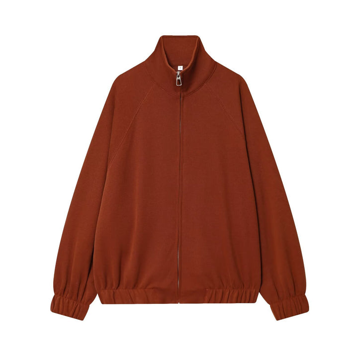 Women's Oversized Zip Sweat Jacket with High Standing Collar and Raglan Sleeves Mune Fashion