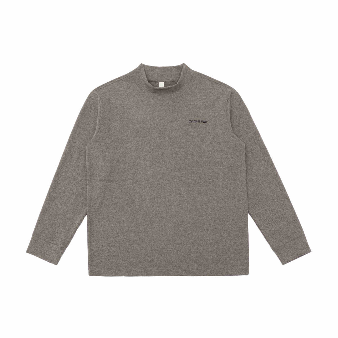 Unisex finely structured mock neck pullover made of cotton blend with subtle chest embroidery Mune Fashion