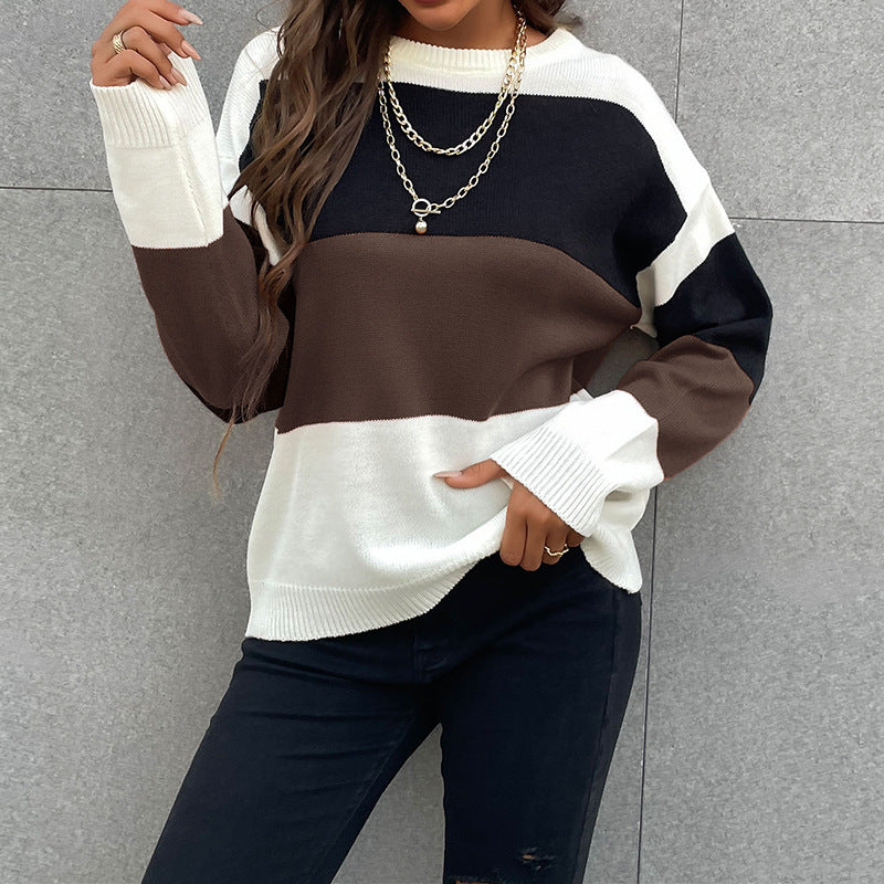 Women's color block fine knit sweater with dropped shoulder and ribbed cuffs Mune Fashion