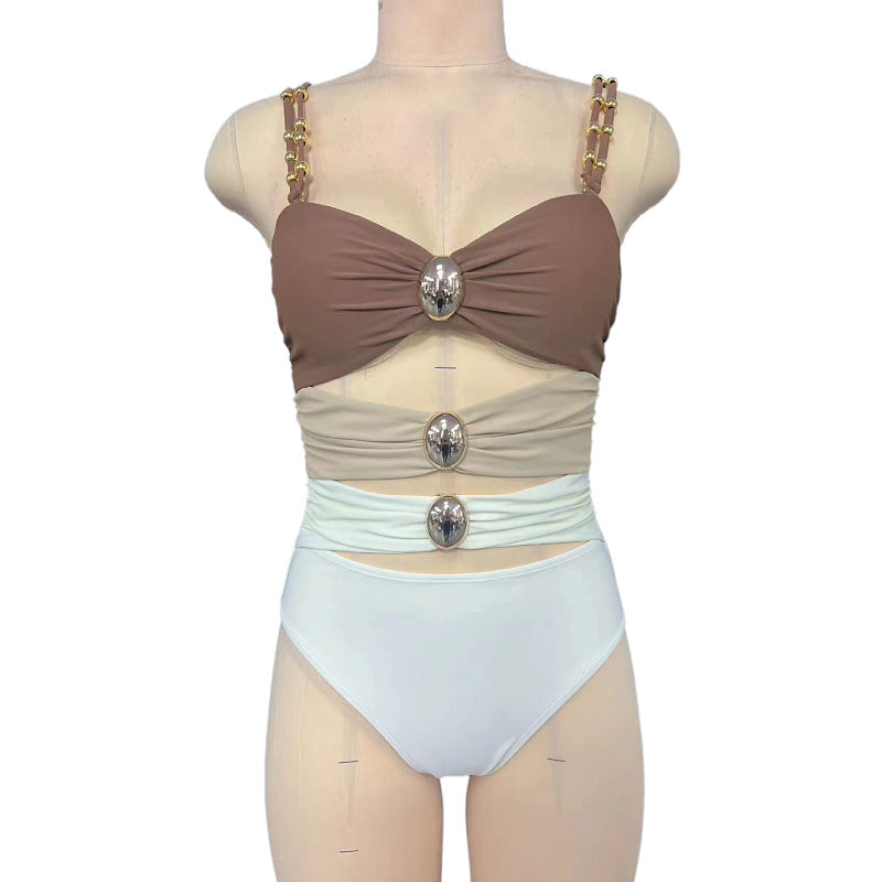 Women's Elegant Bandeau Swimsuit with Ruffles and Decorative Details Mune Fashion