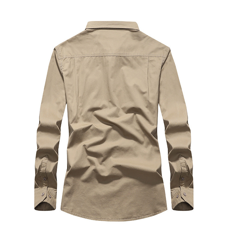 Men's Cotton Utility Shirt with Chest Flap Pockets, Reinforced Construction and Classic Shirt Collar Mune Fashion