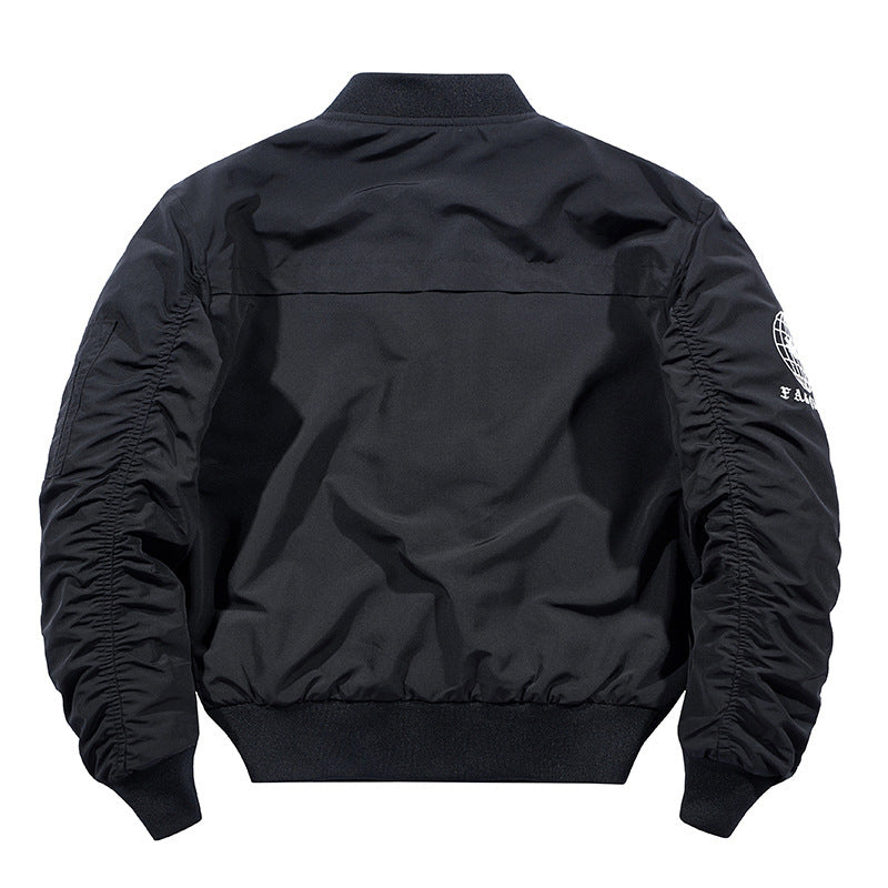 Men's Nylon Bomber Jacket in Aviator Style with Zipper Arm Pocket and Contrasting Lining Mune Fashion