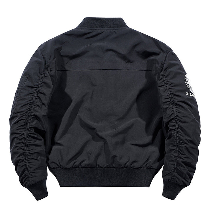 Men's Nylon Bomber Jacket in Aviator Style with Zipper Arm Pocket and Contrasting Lining Mune Fashion