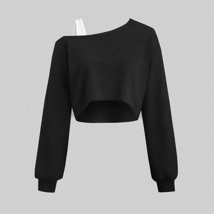 Women's Cropped Sweatshirt in Off-Shoulder Look with Wide Sleeves Mune Fashion