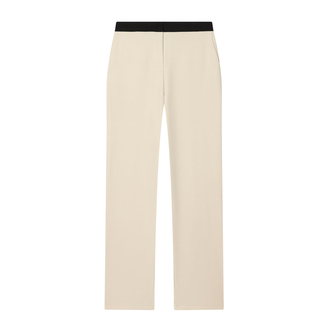 Women's Soft High-Waist Trousers with Elastic Contrast Waistband and Straight Leg Mune Fashion