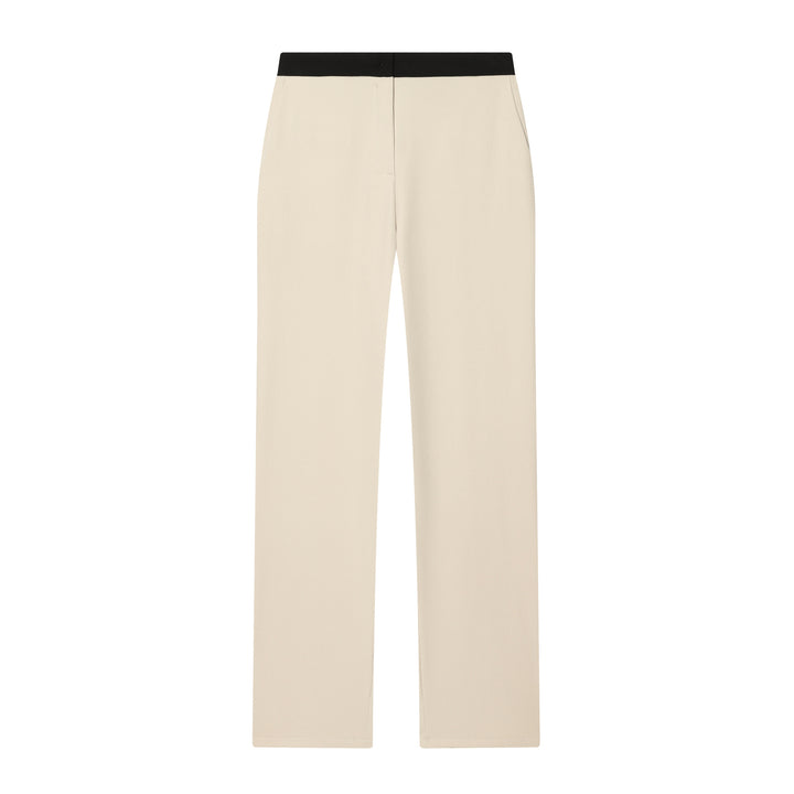 Women's Soft High-Waist Trousers with Elastic Contrast Waistband and Straight Leg Mune Fashion