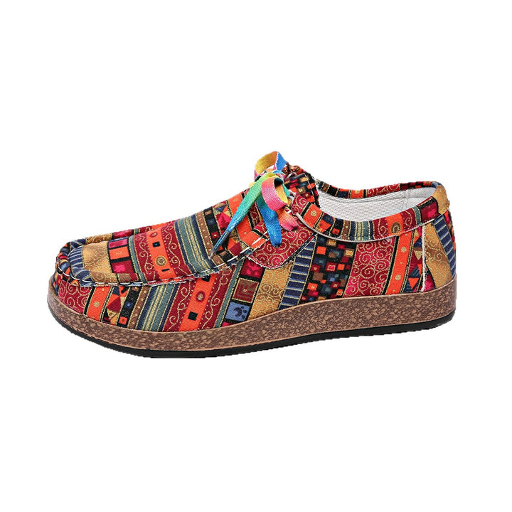 Women Patterned Comfort Moccasins with Wedge Sole and Colorful Band Mune Fashion