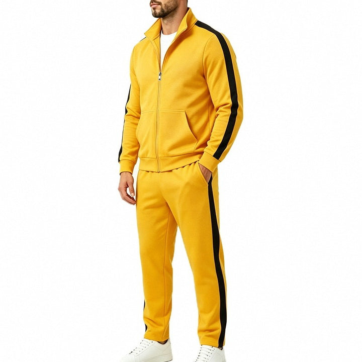 Men's Two-Piece Training Set with Stand Collar, Contrast Stripes and Zip Mune Fashion