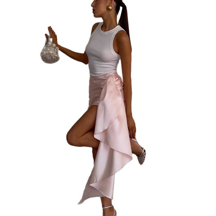 Women's satin mini skirt with draped train and gathering Mune Fashion