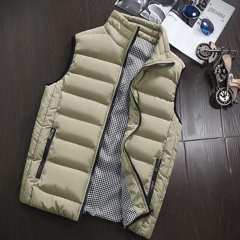 Men's Sleeveless Lightweight Padded Waistcoat with Thermal Lining, Stand Collar, and Checked Inner Lining Mune Fashion