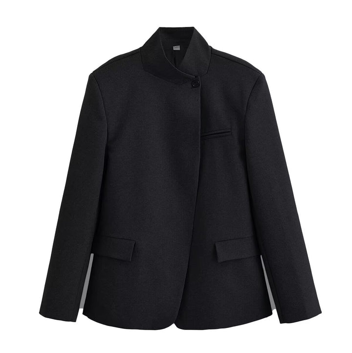 Women's short blazer in boxy cut with stand-up collar and concealed one-button placket Mune Fashion