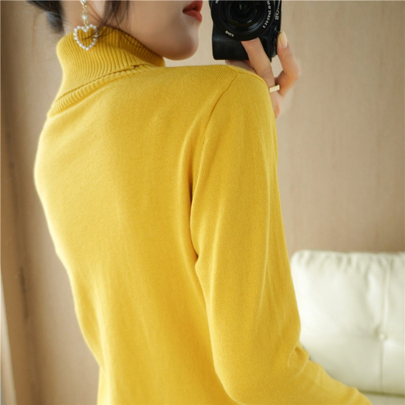 Women Minimalist Fine Knit Turtleneck with High Ribbed Collar and Slim Fit Mune Fashion