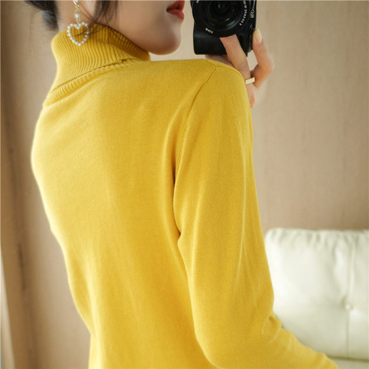 Women Minimalist Fine Knit Turtleneck with High Ribbed Collar and Slim Fit Mune Fashion