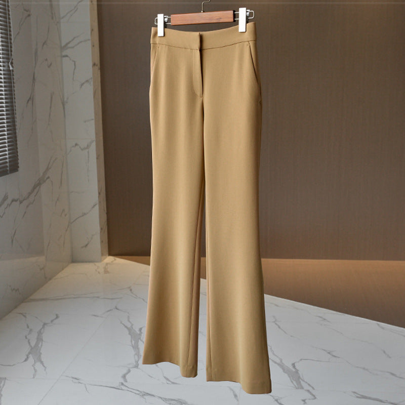 Women's high-waisted flared wide-leg pants made of stretch crepe with concealed closure and side pockets Mune Fashion