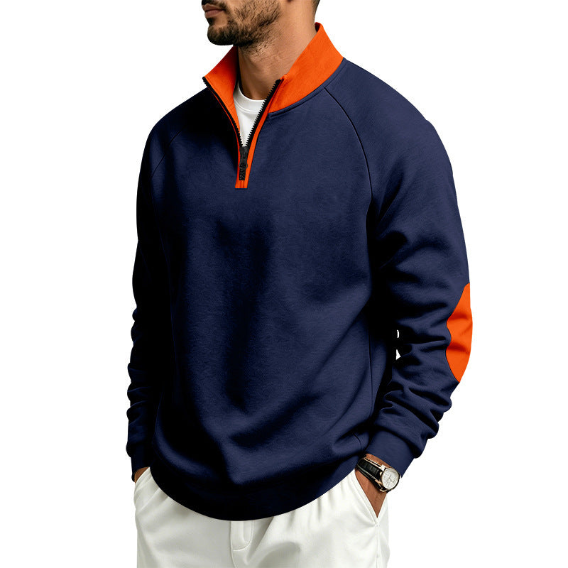 Men's sweatshirt with half-zip, contrast collar and elbow patches Mune Fashion