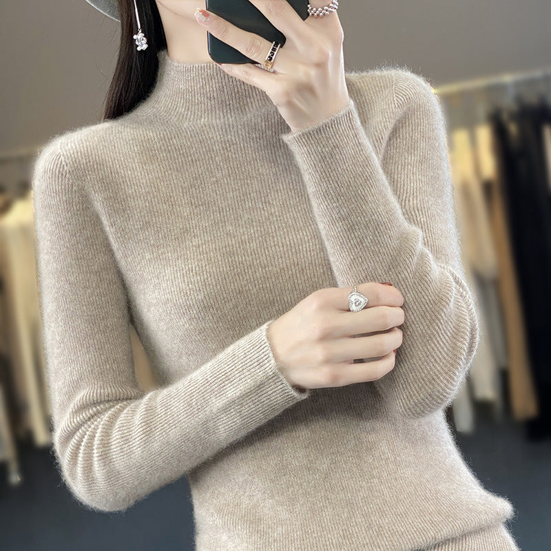Women's Slim Fine Knit Mock Neck Sweater made of fine Angora Blend Mune Fashion