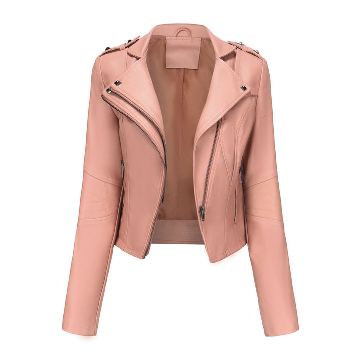 Women Stylish Biker Jacket with Asymmetrical Zipper and Detail Seams Mune