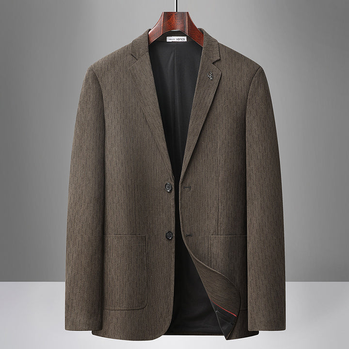 Men's Single-Breasted Blazer with Fine Textured Stripe, Patch Pockets, and Breathable Lining Mune Fashion
