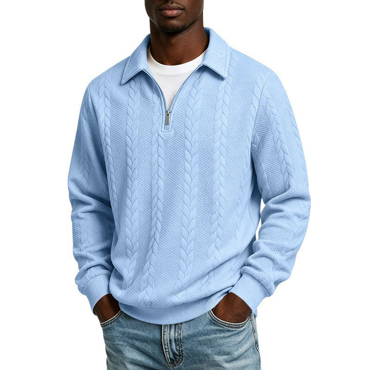 Men's cotton blend polo sweater with short front zip and cable knit pattern Mune Fashion