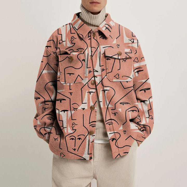 Women’s Oversized Wool-Look Shirt with Asymmetrical Bird Print and Flap Pocket Mune Fashion