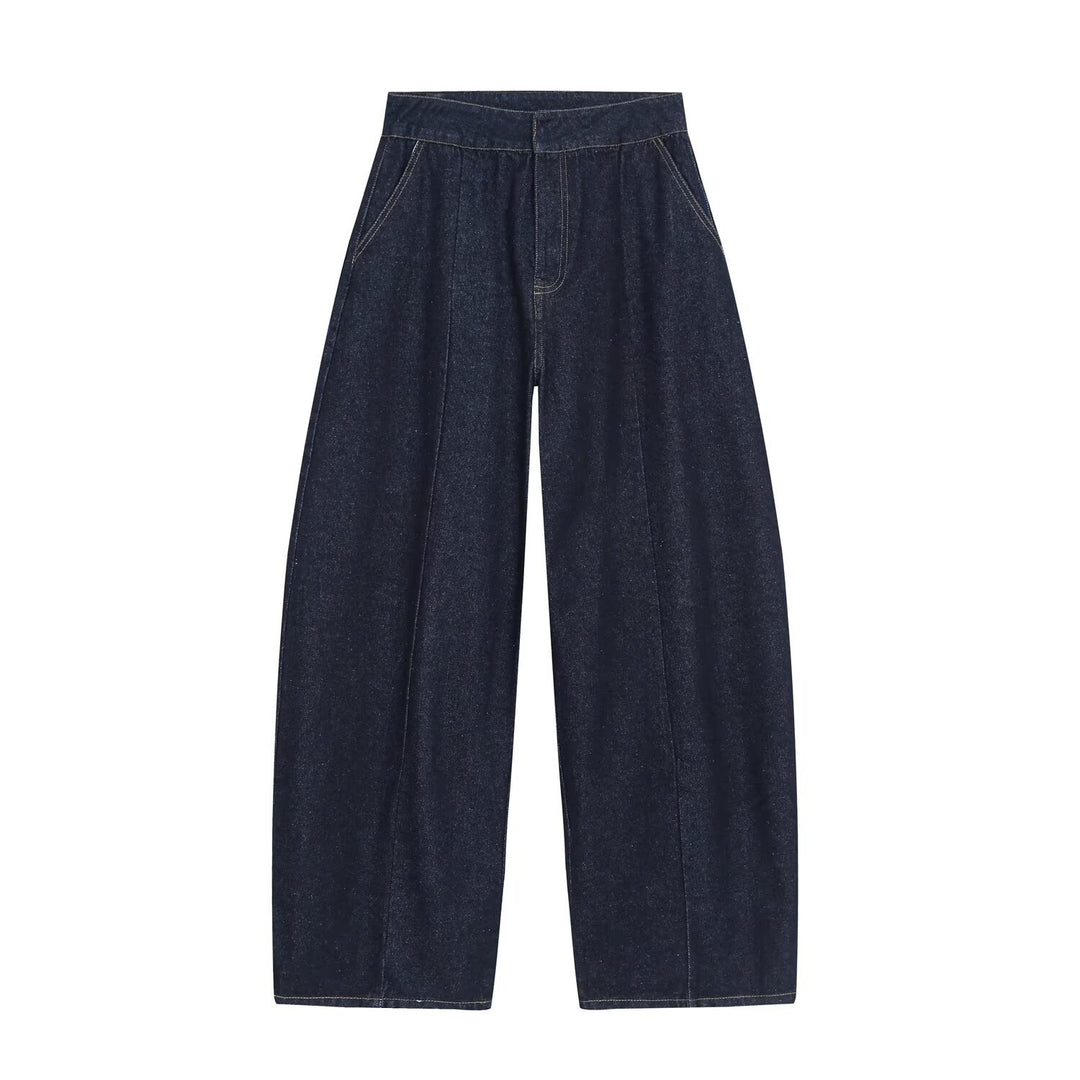 Women's high-waisted wide denim trousers with pleats and central crease Mune Fashion