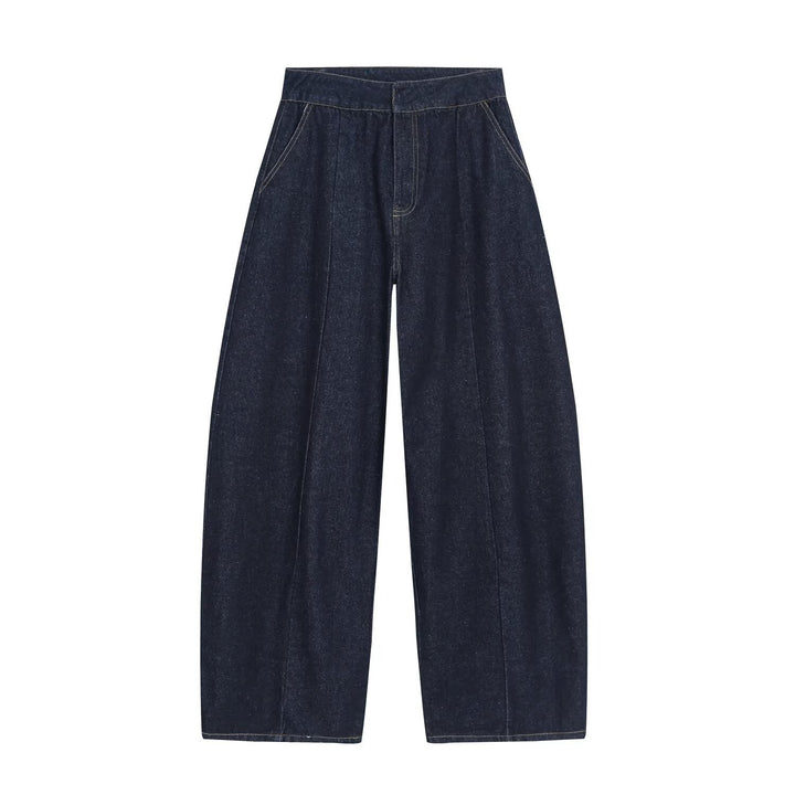 Women's high-waisted wide denim trousers with pleats and central crease Mune Fashion
