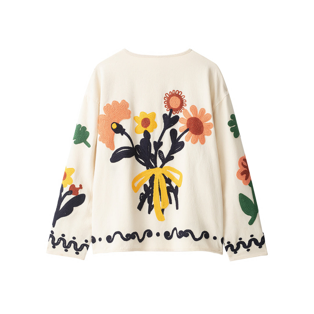Women's Oversize Sweatshirt with Floral Chenille Embroidery Mune Fashion